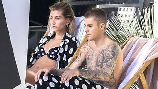 Hailey Baldwin And Justin Bieber Flaunt Their Beach Bods In Matching Polka Dots [upl. by Erdnael]