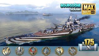 Battleship Bourgogne fighting on map Okinawa  World of Warships [upl. by Goran]