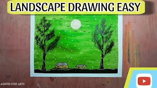 Landscape drawing easyNature landscape drawing New Nature drawing easy watercolor drawing [upl. by Reywas]