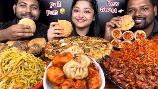 MUKBANG WITH A NEW GUEST🙏🏼 STREET FOOD PARTY PIZZA BURGER NOODLES MOMOS SHAWARMA EATING SHOW [upl. by Joash17]