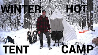 Winter hot tent camping with my dog [upl. by Heyde]