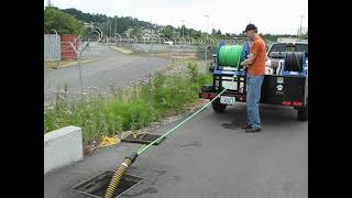 Jetter Trailer Eagle3004018 18gpm4000psi jetting a 12inch storm line [upl. by Eskil780]