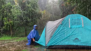 AMAZING CAMPING IN HEAVY RAIN AND THUNDER  MOST RELAXING SOLO CAMPING IN HEAVY RAIN [upl. by Silsby]