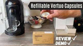 Nespresso Vertuo Reusable Capsules Review  Geesta Foil Lid Kit  Refillable pods VertuoLine Reviews [upl. by Domella]