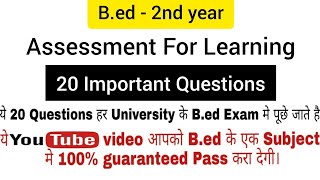 Assessment for Learning  Bed  2nd year  20 important question for exam [upl. by Nogam]