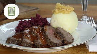 Sauerbraten mit Rotkohl und Knödel  Chefkochde [upl. by Ojaras138]