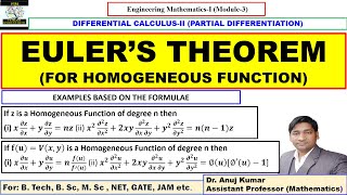 Eulers Theorem for Homogeneous Function  Eulers Theorem Examples  Eulers Theorem [upl. by Clyte]