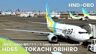 【高音質】HD65便 帯広行き 機内アナウンスHD65 Flight to Obihiro Cabin Crew AnnouncementB737700 [upl. by Awuhsoj]