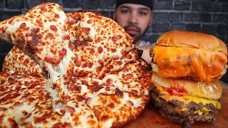 VIRAL TIKTOK PIZZA AND TRIPLE CHEESEBURGERS MUKBANG [upl. by Ymeon]