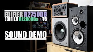 Edifier R1280DBs  T5 subwoofer vs Edifier R2750DB  Sound Comparison [upl. by Mojgan37]