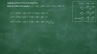 Integrating Factors Found by Inspection x3xy2ydxy3x2yxdy0 [upl. by Roseann]