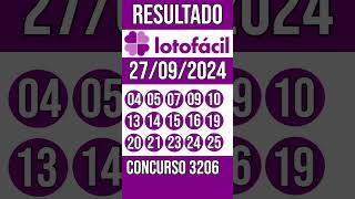 LOTO FACIL hoje  27092024  Resultado concurso 3206 [upl. by Essirahc744]