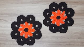 Crochet Halloween Coaster  Crochet Flower Coaster  Crochet Halloween Decoration  Tutorial  1 [upl. by Meeharbi]