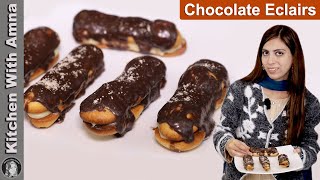 Chocolate Eclairs  Homemade Chocolate Eclairs Recipe  Kitchen With Amna [upl. by Ellmyer]