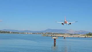 Planes landing at Corfu Airport  Viewing point is the causeway by Kanoni [upl. by Ieluuk]