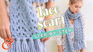 How to Knit a Chunky LACE SCARF for Beginners [upl. by Yung]