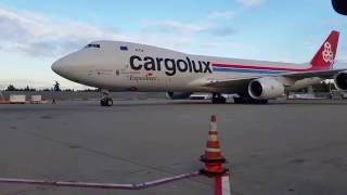 Cargolux Powered by Expeditors landing and taxiing at SeaTac [upl. by Darrick864]