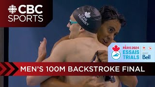 Two Olympic qualifying times in mens 100m backstroke final at Swimming Trials in Toronto [upl. by Uriel]