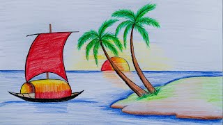 Scenery Drawing Easy And Beautiful With Watercolour  How to Draw Watercolour Painting [upl. by Morville166]