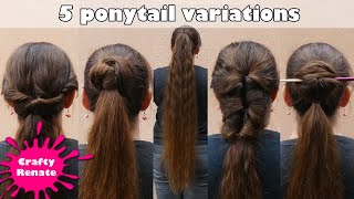 Simple hairstyles for long hair  5 Ponytail styles [upl. by Acimehs]