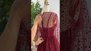 Making a corset illusion long sleeves burgundy sequin dress fashion dress corset sewing [upl. by Ainnet]