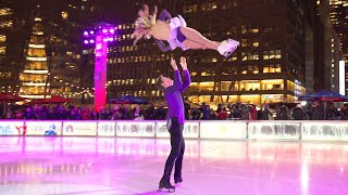 Olympic pair team Alexa Knierim amp Brandon Frazier skate to TransSiberian Orchestra in Bryant Park [upl. by Selrahc]