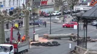 Abattage des platanes de la place Carrée à SaintAmand Montrond [upl. by Tatia]