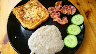 Gesundes und leckeres Frühstück Haferflocken mit Speck und frittiertem Brot [upl. by Philana]