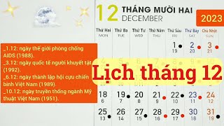 Lịch tháng 122023 Lịch âm hôm nay 2023 Lịch vạn niên 2023 Ngày tốt tháng 122023 [upl. by Nwahsed524]