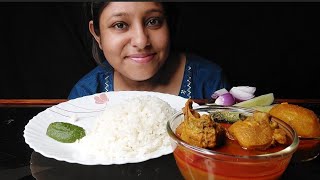 Eating Show  Rice spicy chicken lal jhol dhonepata bata salad poulamieatingshow [upl. by Nodyarg]