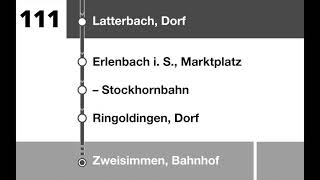 STIBLS Ansagen  BE 111  Wimmis – OeyDiemtigen – Erlenbach – Oberwil – Boltigen – Zweisimmen [upl. by Eserehs905]