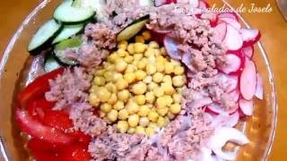 ENSALADA DE RABANO O RABANITO CON GARBANZOS ATÚN CEBOLLA TOMATE Y PEPINO [upl. by Mirabelle]