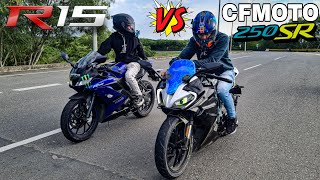 Yamaha R15 V3 VS CFMoto 250SR 🥵🔥Batalla única Drag Race [upl. by Riki]