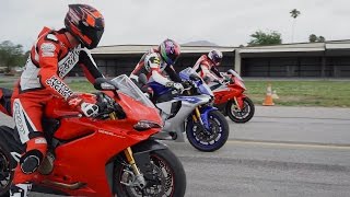 2015 SUPERBIKE DRAG RACE BMW S1000RR vs Ducati 1299 Panigale S vs Yamaha YZFR1 [upl. by Von]