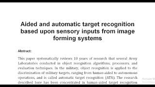 Aided and automatic target recognition based upon sensory inputs from image forming systems [upl. by Eellehs]