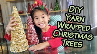 DIY Yarn Wrapped Christmas Trees  Sparkly Christmas Tree Craft  Cheap Holiday Decor Tutorials [upl. by Deer]