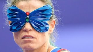 Arjola Dedaj arbore un masque papillon aux Jeux Paralympiques Paris JO 2024 en saut en longueur [upl. by Amerigo]