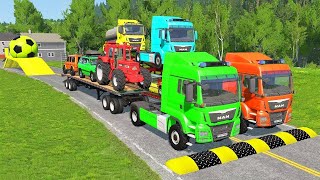 TRANSPORTING PIXAR CARS amp FRUITS WITH COLORED amp JOHN DEERE vs CLAAS vs TRACTORS  BeamNGdrive 962 [upl. by Aerehs]