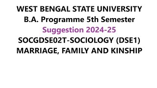 wbsu BA Programme 5th Semester SOCGDSE02T SOCIOLOGY DSE1Suggestion 202425 [upl. by Sunev311]