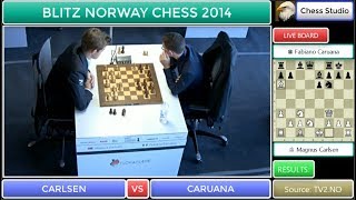 BLUNDER A PIECE IN THE OPENING CARLSEN BEATS CARUANA IN 11 MOVES  BLITZ NORWAY CHESS 2014 [upl. by Kerrison]