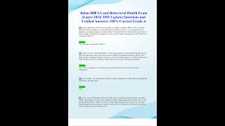 RELIAS HIPAA AND BEHAVIORAL HEALTH EXAM LATEST 2024 2025 UPDATE QUESTIONS AND VERIFIED ANSWERS 100 C [upl. by Jerrilee]