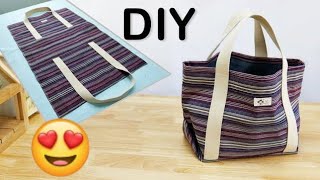 DIY Tote bag with drawstring closure  Sewing tutorial [upl. by Annocahs]