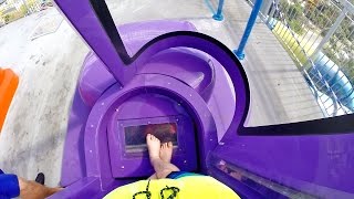 Rapids Water Park  Purple Brain Drain NEW 2016 SuperLOOP Trapdoor Slide [upl. by Acenahs]