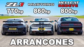 Ford Mustang vs Chevy Camaro vs Dodge Hellcat Redeye ARRANCONES [upl. by Ymled]