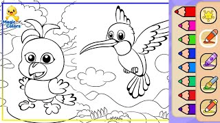 Coloring While Learning a Little about Woodpecker and Baby Bird  Magic Colors [upl. by Ahsienad]