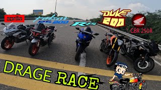 DRAGE RACE🚀🏍 part 01  KTM Duke 200Aprilia 457bajaj pulsar RS200Honda CBR 250Rr [upl. by Ellenahs]