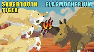 Smilodon vs Elasmotherium Sabertooth Tiger vs Ice Age Animals Level Challenge S1Animal Animation [upl. by Rossie401]