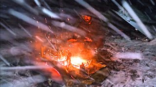 SNOW STORM Camping in the Appalachian Mountains SOLO Cooking Venison on a hot rock [upl. by Giark]