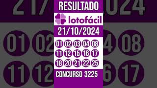 🔥 🍀 LOTO FACIL hoje  21102024  Resultado concurso 3225 [upl. by Thurmann]