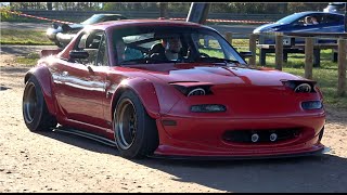 BEST OF Mazda MX5 MIATA Sounds Widebody Accelerations Flames [upl. by Ecirtaeb]